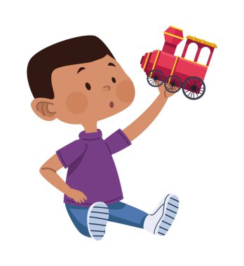 Çocuk tren karakteriyle oynuyor.