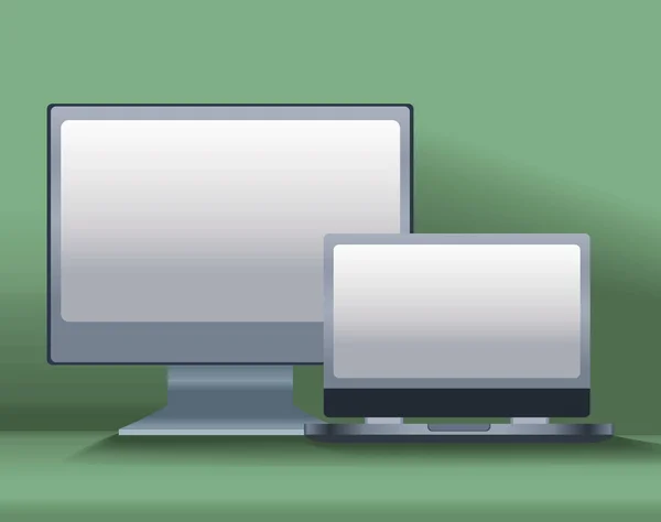 Dispositivos Mockup Desktop Laptop — Vetor de Stock