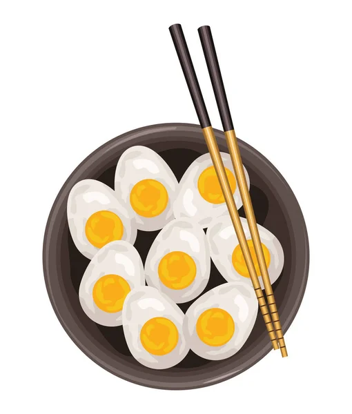 Boiled Eggs Chopsticks Japanese Icon - Stok Vektor