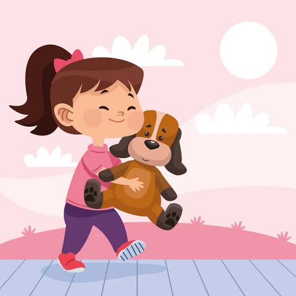 Girl Playing Doggy Toy — Image vectorielle