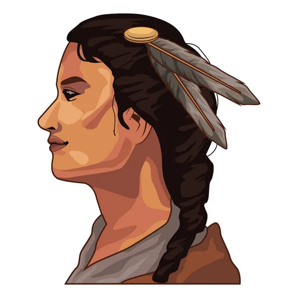 Female Native American Profile Character - Stok Vektor