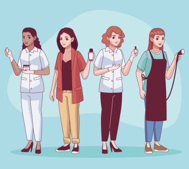 dört güzellik salonu çalışanı karakter