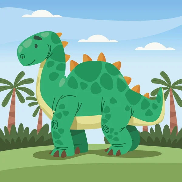Зеленый Динозавр Пейзажной Сцене — стоковый вектор