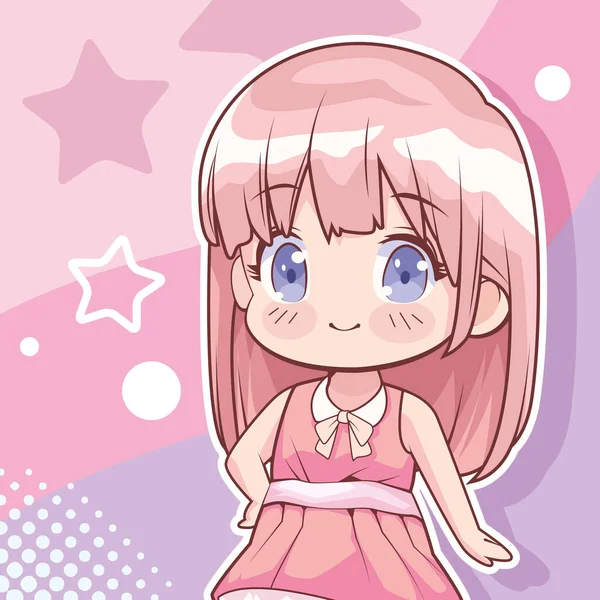 Dívka Růžové Vlasy Anime Plakát — Stockový vektor