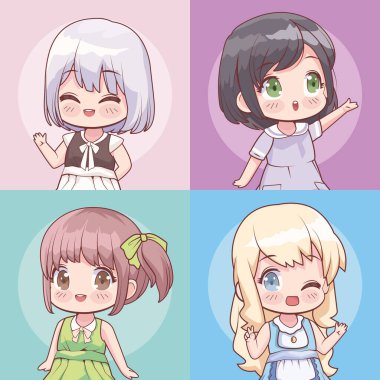 dört küçük kız anime tarzı karakterler