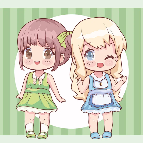 Two Little Girls Anime Style Characters — ストックベクタ