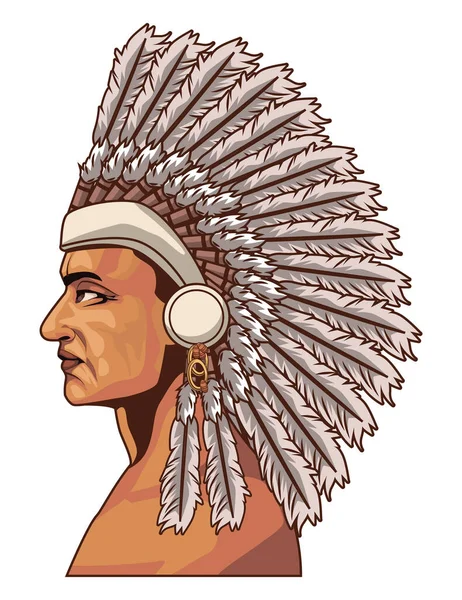 Male Native Wearing Feathers Hat Character — Stock vektor