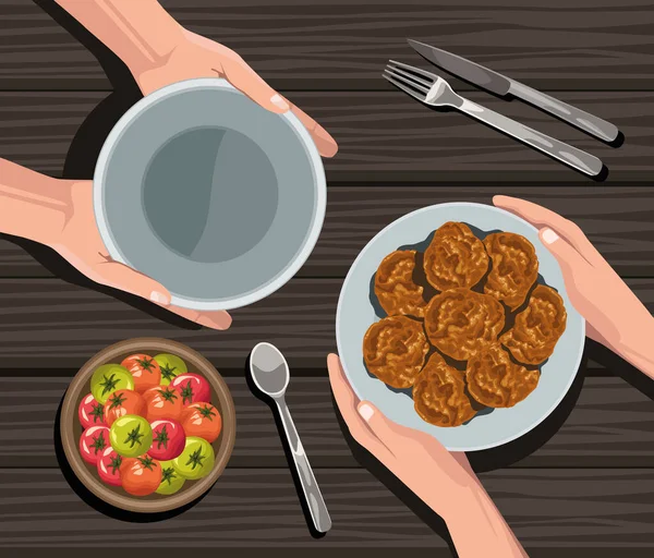 Hands Cookies Tomatoes Scene — Image vectorielle