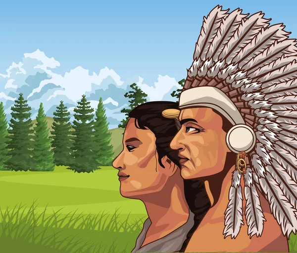 Natives Couple Profiles Landscape — Stock vektor