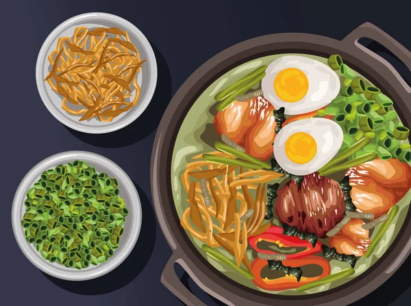 Nasi Campur Comida Japonesa Menú Escena — Vector de stock