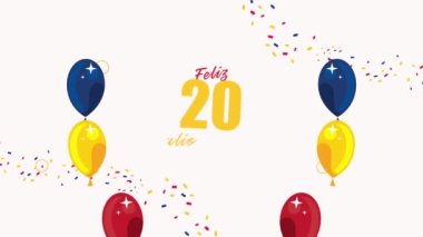 20 of july colombian celebration lettering , 4k video animated