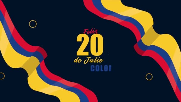 July Colombia Independence Lettering Video Animated — Stockvideo