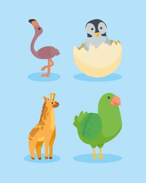 Vier Tiere Babys Niedliche Charaktere — Stockvektor