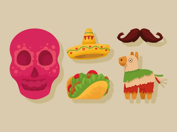 Five Mexican Culture Set Icons — Wektor stockowy