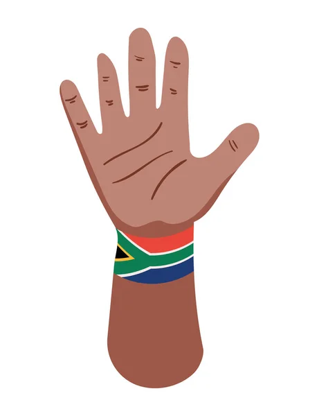 Opem Mão Com Ícone Bandeira África Sul —  Vetores de Stock