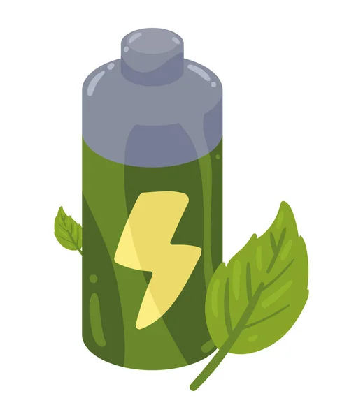 Green Battery Leaf Icon — Vetor de Stock