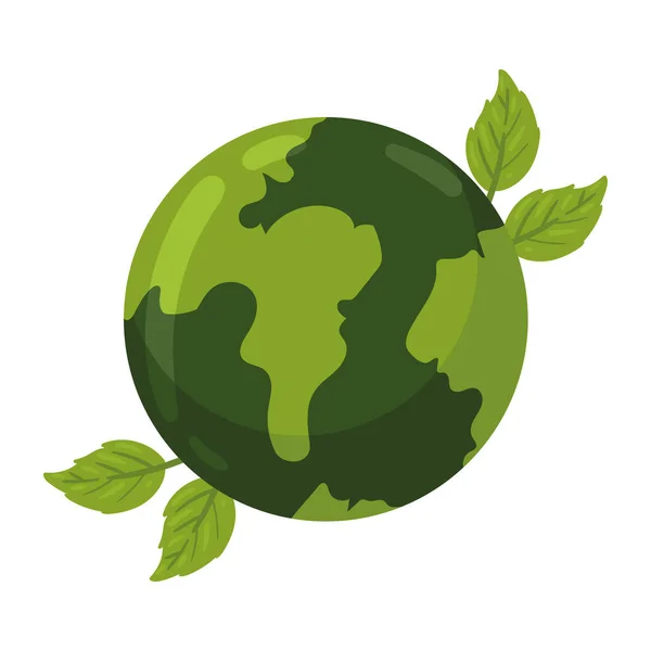 Earth Planet Leafs Icon — Stock Vector