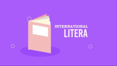 Okuma yazma günün kutlu olsun ve pembe kitap, 4k video animasyonu