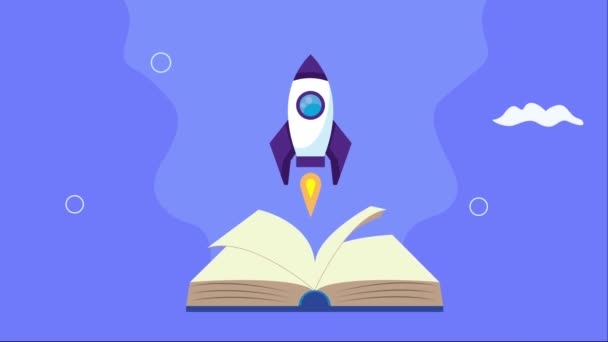 Text Book Rocket Animation Video Animated — Stok video