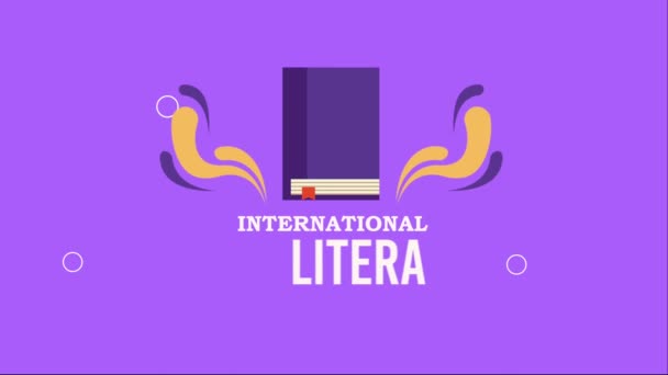 Happy Literacy Day Lettering Blue Book Video Animated — Vídeos de Stock