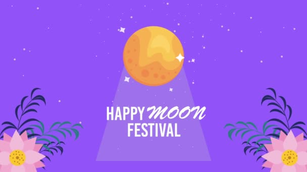 Happy Moon Festival Belettering Met Volle Maan Video Geanimeerd — Stockvideo