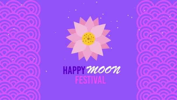 Happy Moon Festival Lettering Flowers Video Animated — Vídeo de Stock