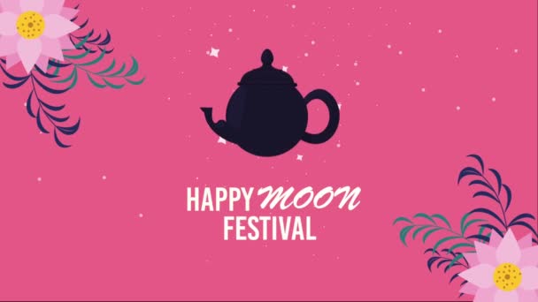 Happy Moon Festival Lettering Teapot Video Animated — Vídeo de Stock