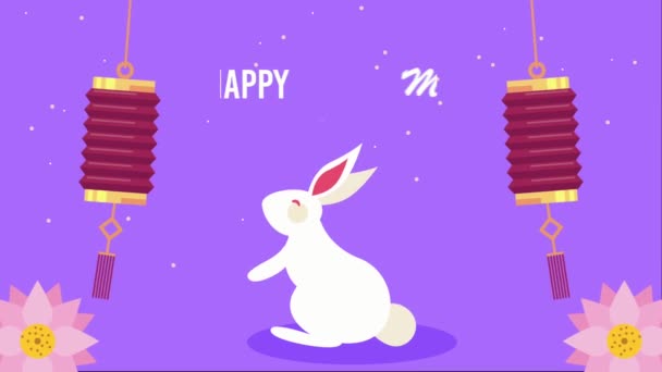 Happy Moon Festival Lettering Rabbit Video Animated — Stock Video