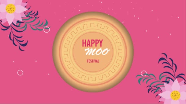 Happy Moon Festival Lettering Golden Frame Video Animated — Stockvideo