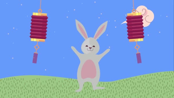 Happy Moon Festival Animation Rabbit Video Animated — Wideo stockowe