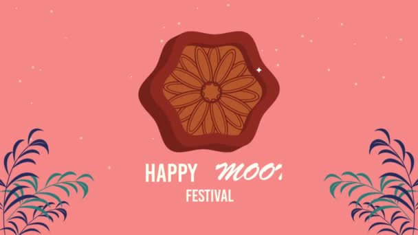 Happy Moon Festival Lettering Mooncake Video Animated — Vídeo de Stock