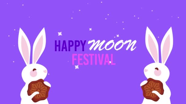 Happy Moon Festival Lettering Bunnies Video Animated — Αρχείο Βίντεο