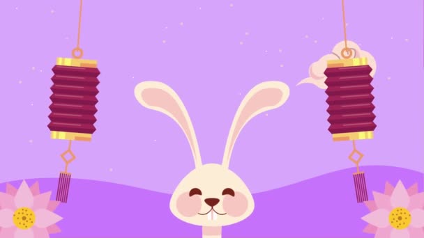 Happy Moon Festival Animation Rabbit Video Animated — Vídeo de Stock