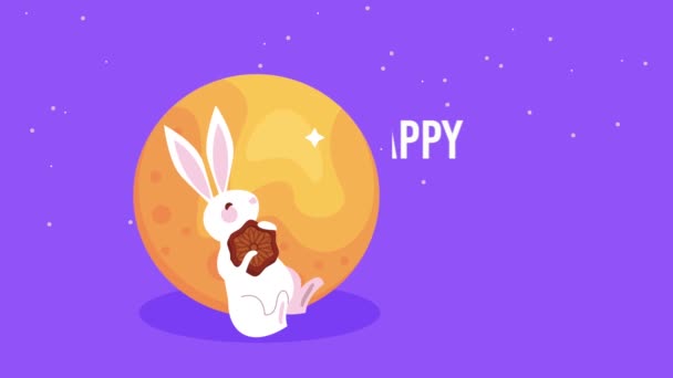 Happy Moon Festival Lettering Fullmoon Video Animated — Vídeo de Stock