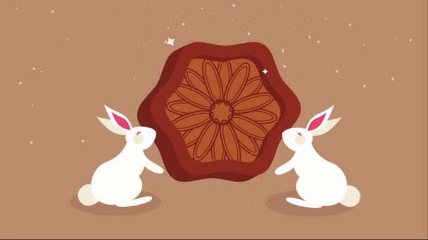 Happy Moon Festival Animation Rabbits Video Animated — Vídeo de Stock