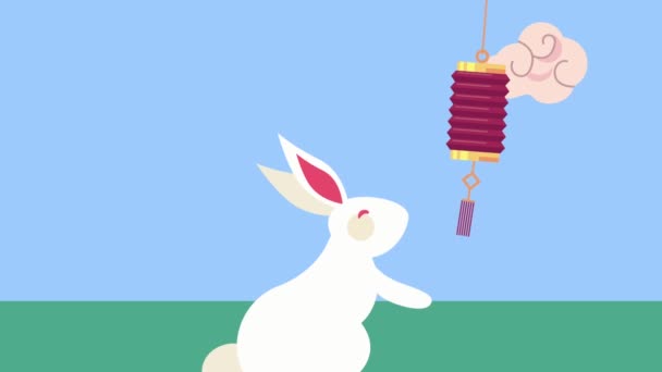 Happy Moon Festival Animation Rabbit Video Animated — Stock Video