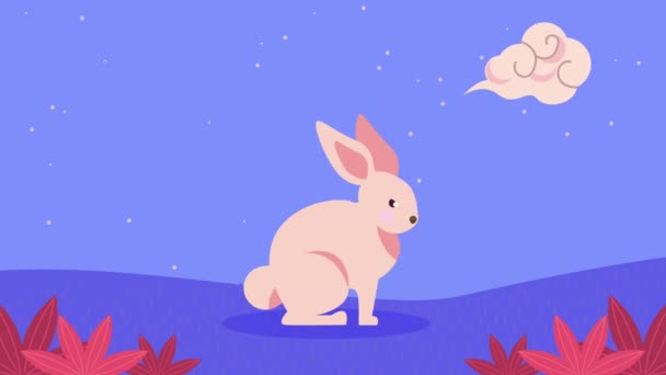Niedliche Kaninchen Garten Animation Video Animiert — Stockvideo
