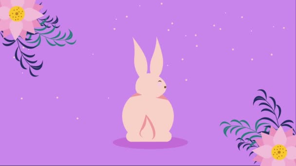 Niedlichen Kaninchen Und Blumen Garten Animation Video Animiert — Stockvideo