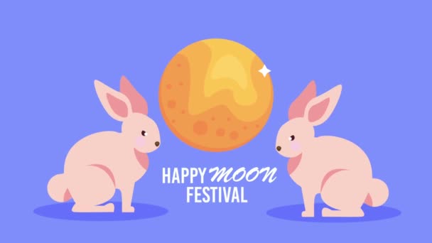Happy Moon Festival Lettering Fullmoon Video Animated — Video Stock