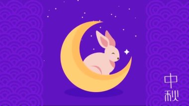 Mutlu Ay Festivali animasyonu, ayda tavşan, 4k video animasyonu