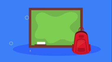 Okul çantası ve elmalı karatahta, 4k video animasyonu