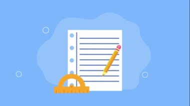 kalem ve kural ile defter sayfası, 4k video canlandırması