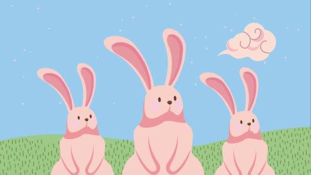 Cute Rabbits Landscape Scene Video Animated — Wideo stockowe