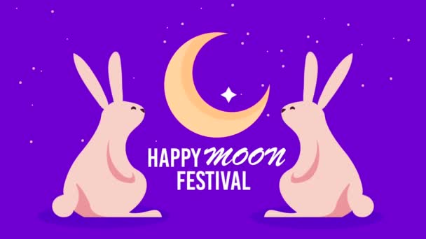 Happy Moon Festival Lettering Crescent Moon Video Animated — Video