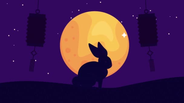 Happy Moon Festival Animation Rabbit Silhouette Video Animated — Wideo stockowe