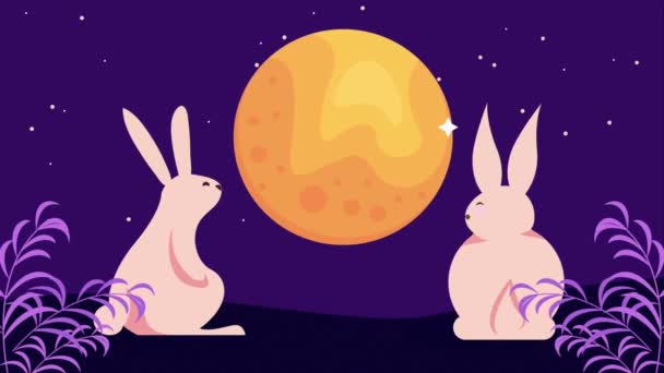 Happy Moon Festival Animation Rabbits Video Animated — Video
