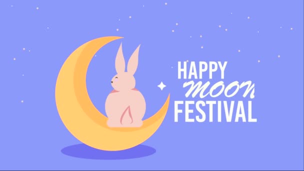 Happy Moon Festival Lettering Crescent Moon Video Animated — Vídeo de Stock