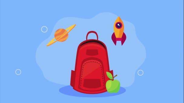 Red Schoolbag Supplies Animation Video Animated — Vídeo de stock