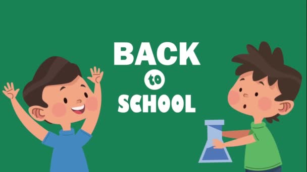 Back School Lettering Boys Students Video Animated — стоковое видео