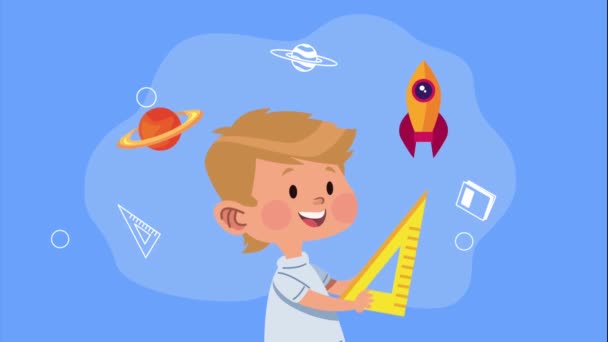 Little Student Boy Supplies Video Animated — 图库视频影像